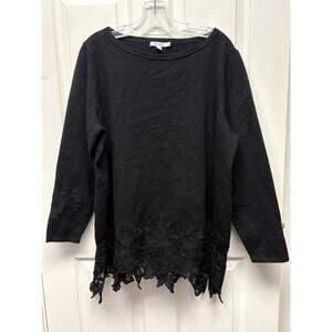 Chico’s Sweater Black Knit Lace Hem Beaded Long Sleeve Detail Size 3 or XL